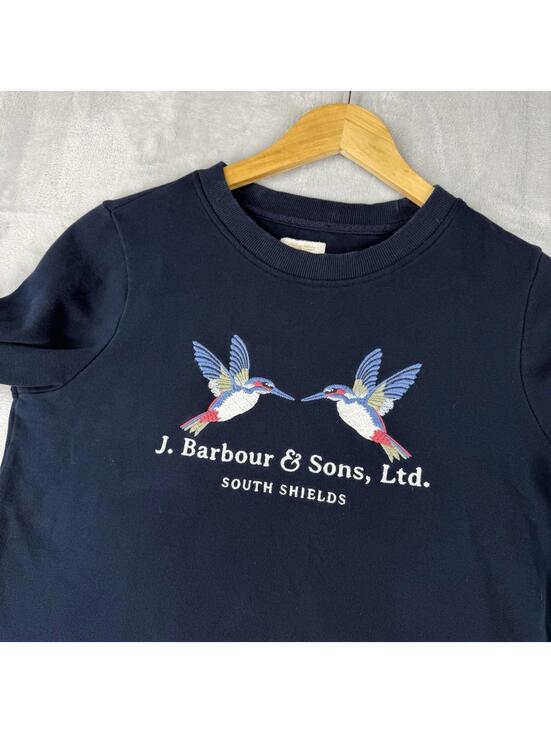Barbour Heritage Brand Crewneck Sweatshirt Embroidered Birds Navy Women 6 Casual - Picture 7 of 9
